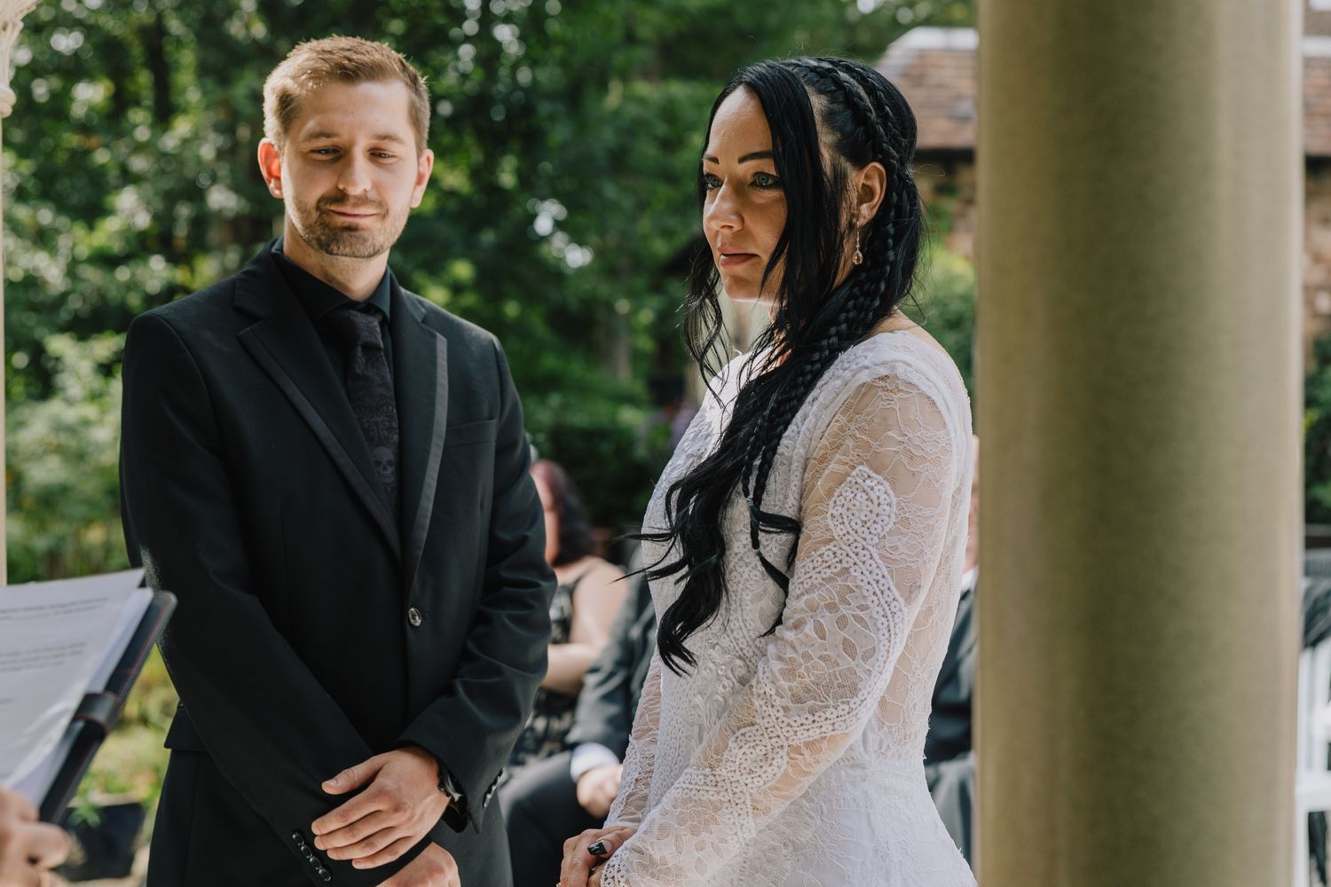 Joe and Tara during their outdoor ceremony in the gazebo at the Valley Hotel, Ironbridge Gorge